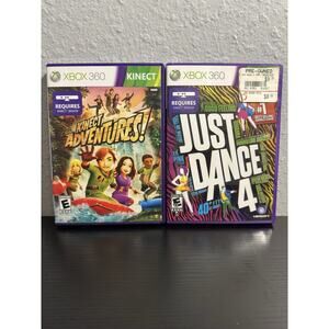 Xbox 360 Game Lot Of 2 Kinect Adventures & Just Dance 4 Complete With All Manual